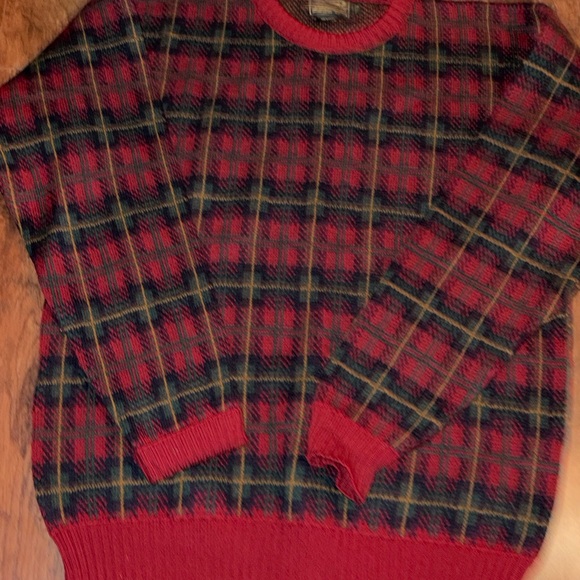 VTG Eddie Bauer Mens Red Plaid Long Sleeve Wool Sweater Size L /Tall Made in USA - Picture 4 of 5